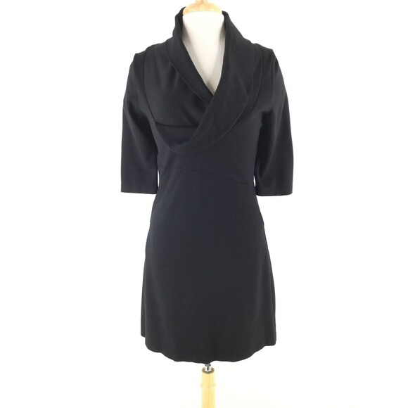 Nature vs Future Ponte Dress sz M Black Stretch Asymmetrical Shawl Neck Artsy US - Picture 1 of 11